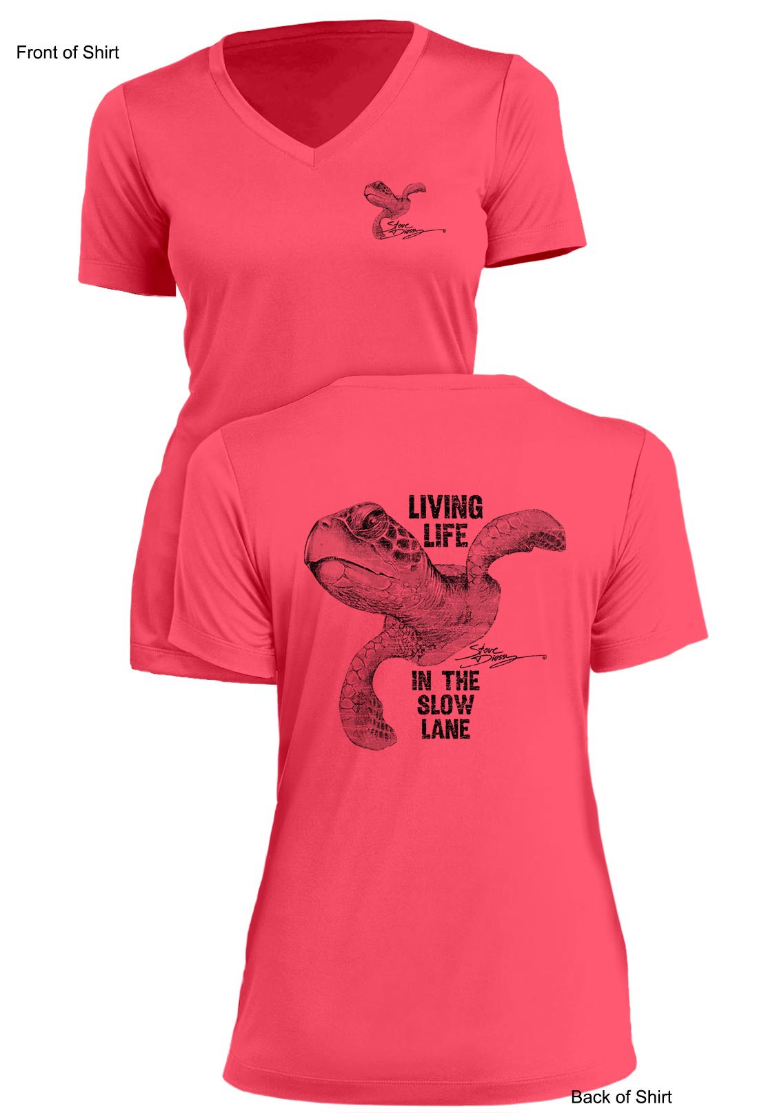 Slow Lane Turtle B&W- Ladies Short Sleeve V-Neck-100% Polyester